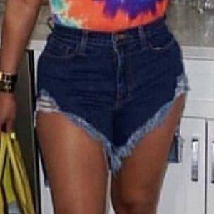 Denim Blue Split Side Shorts
